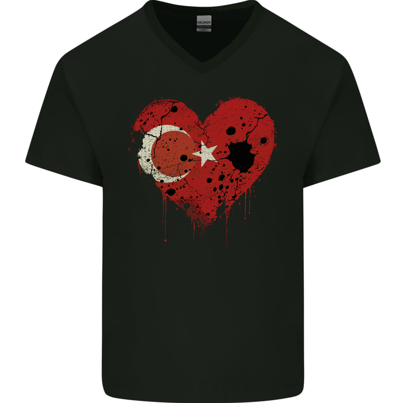 Love Turkey Flag Turkish Day Football Mens V-Neck Cotton T-Shirt Black
