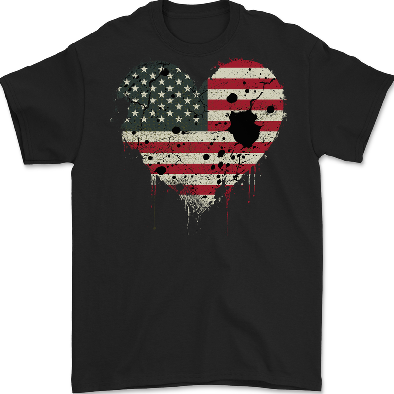 Love USA Flag Independence Day American Mens Gildan Cotton T-Shirt Black