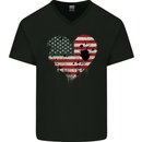 Love USA Flag Independence Day American Mens V-Neck Cotton T-Shirt Black