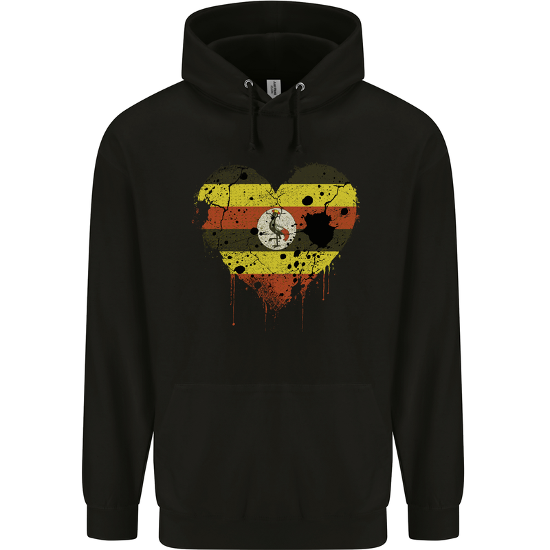 Love Uganda Flag Ugandan Day Football Childrens Kids Hoodie Black