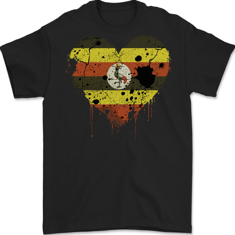Love Uganda Flag Ugandan Day Football Mens Gildan Cotton T-Shirt Black