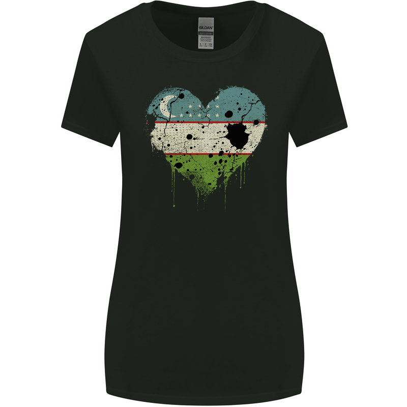 Love Uzbekistan Flag Ukbek Day Football Womens Wider Cut T-Shirt Black