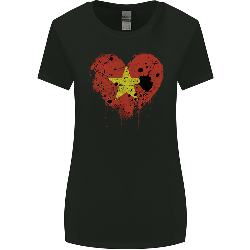 Love Vietnam Flag Vietnamese Day Football Womens Wider Cut T-Shirt Black
