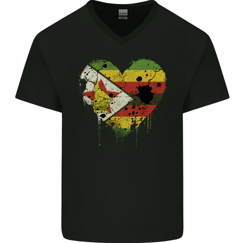 Love Zimbabwe Flag Zimbabwean Day Football Mens V-Neck Cotton T-Shirt Black