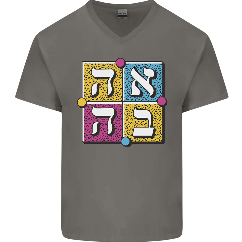 Love in Written in Hebrew Mens V-Neck Cotton T-Shirt Charcoal