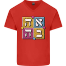 Love in Written in Hebrew Mens V-Neck Cotton T-Shirt Red