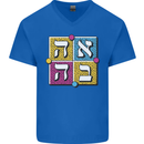 Love in Written in Hebrew Mens V-Neck Cotton T-Shirt Royal Blue