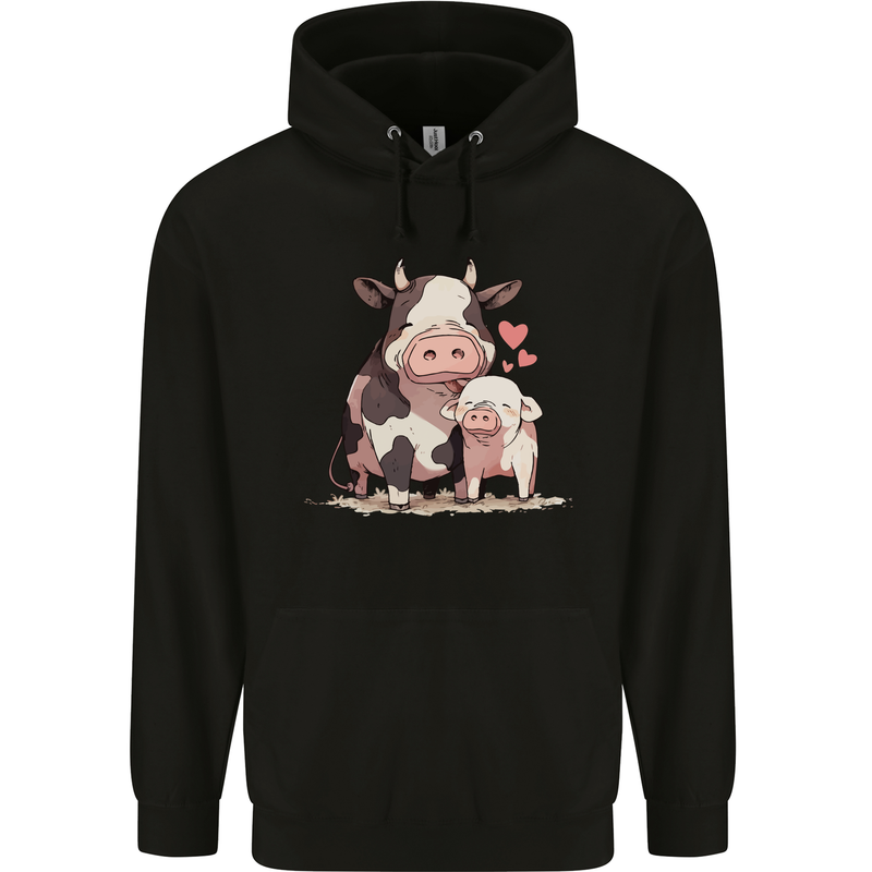 Love is a Cow and Pig Mens 80% Cotton Hoodie Black