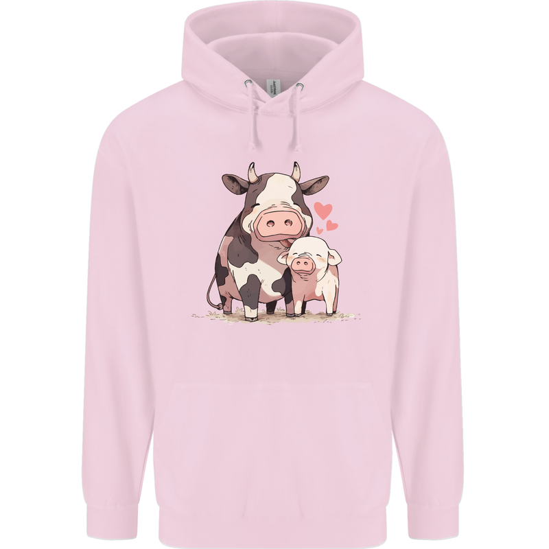 Love is a Cow and Pig Mens 80% Cotton Hoodie Light Pink