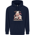 Love is a Cow and Pig Mens 80% Cotton Hoodie Navy Blue
