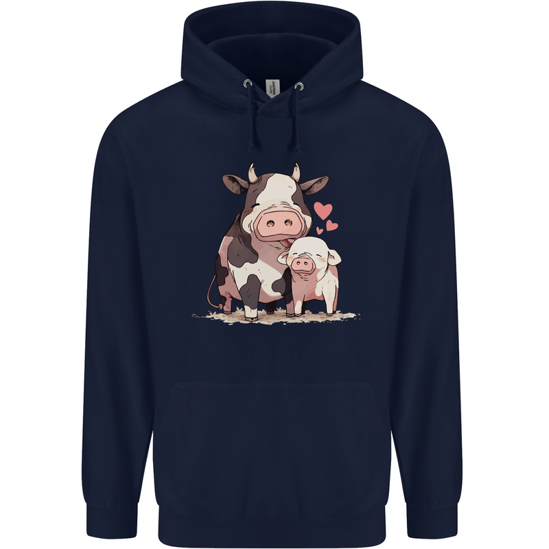Love is a Cow and Pig Mens 80% Cotton Hoodie Navy Blue
