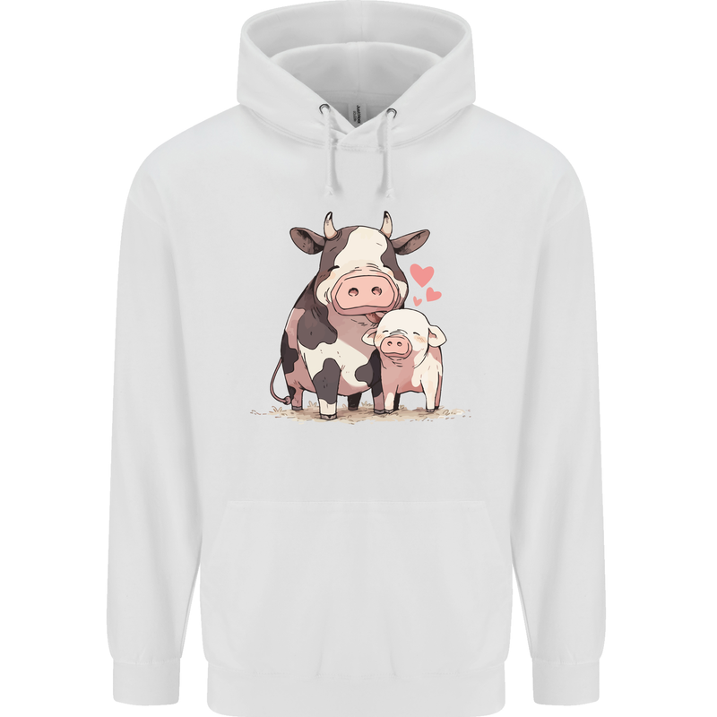 Love is a Cow and Pig Mens 80% Cotton Hoodie White