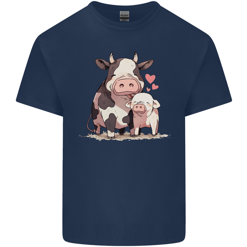 Love is a Cow and Pig Mens Cotton T-Shirt Tee Top Navy Blue