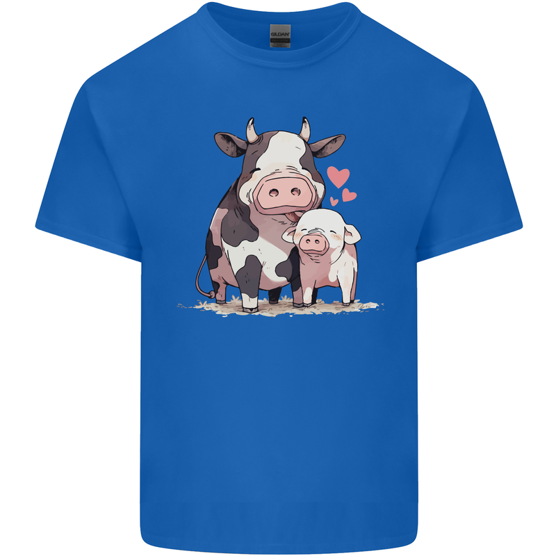 Love is a Cow and Pig Mens Cotton T-Shirt Tee Top Royal Blue