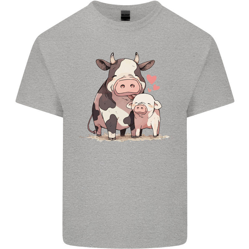 Love is a Cow and Pig Mens Cotton T-Shirt Tee Top Sports Grey