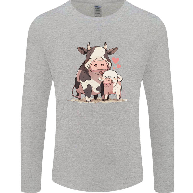 Love is a Cow and Pig Mens Long Sleeve T-Shirt Sports Grey