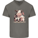 Love is a Cow and Pig Mens V-Neck Cotton T-Shirt Charcoal