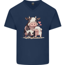 Love is a Cow and Pig Mens V-Neck Cotton T-Shirt Navy Blue