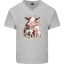 Love is a Cow and Pig Mens V-Neck Cotton T-Shirt Sports Grey