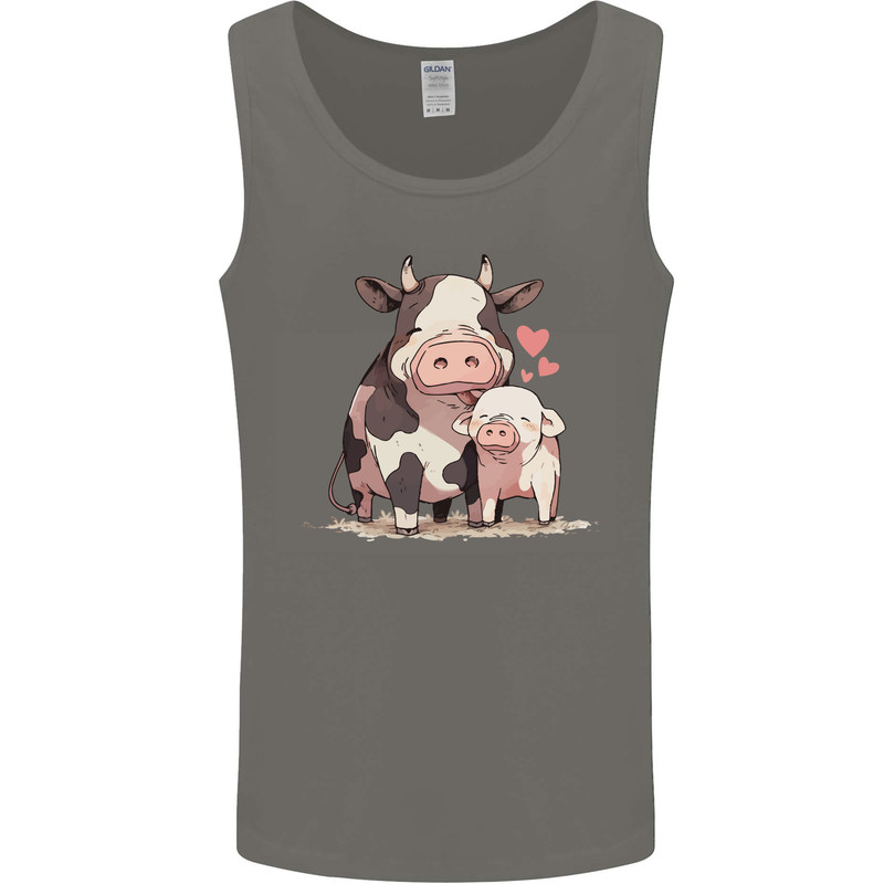 Love is a Cow and Pig Mens Vest Tank Top Charcoal
