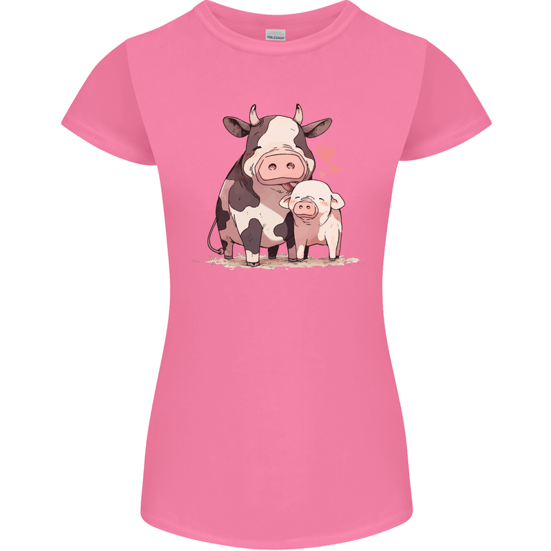 Love is a Cow and Pig Womens Petite Cut T-Shirt Azalea