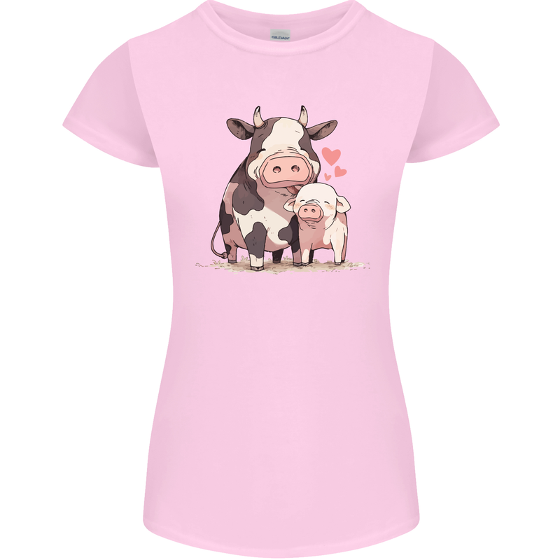 Love is a Cow and Pig Womens Petite Cut T-Shirt Light Pink