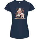 Love is a Cow and Pig Womens Petite Cut T-Shirt Navy Blue