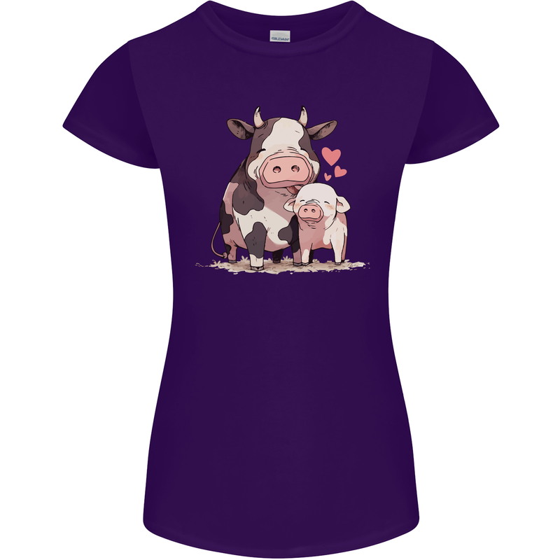 Love is a Cow and Pig Womens Petite Cut T-Shirt Purple