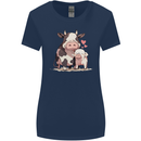 Love is a Cow and Pig Womens Wider Cut T-Shirt Navy Blue