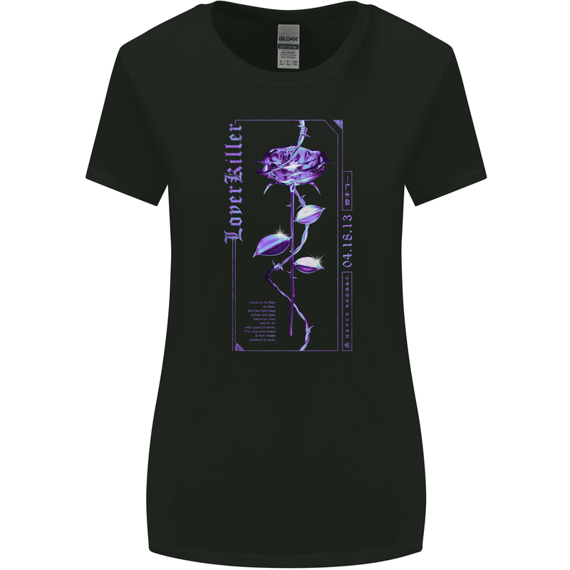 Lover Killer Rose Gothic Goth Womens Wider Cut T-Shirt Black