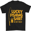 a black t - shirt that says lucky fishing shirt do not wash