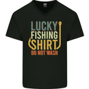 Lucky Fishing Shirt Do Not Wash Funny 2 Mens V-Neck Cotton T-Shirt Black