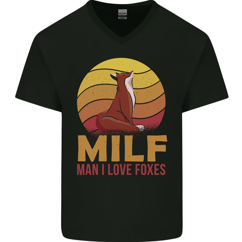 MILF Man I Love Foxes Fox Mens V-Neck Cotton T-Shirt Black