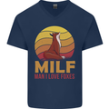 MILF Man I Love Foxes Fox Mens V-Neck Cotton T-Shirt Navy Blue