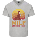 MILF Man I Love Foxes Fox Mens V-Neck Cotton T-Shirt Sports Grey