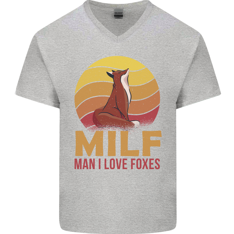 MILF Man I Love Foxes Fox Mens V-Neck Cotton T-Shirt Sports Grey