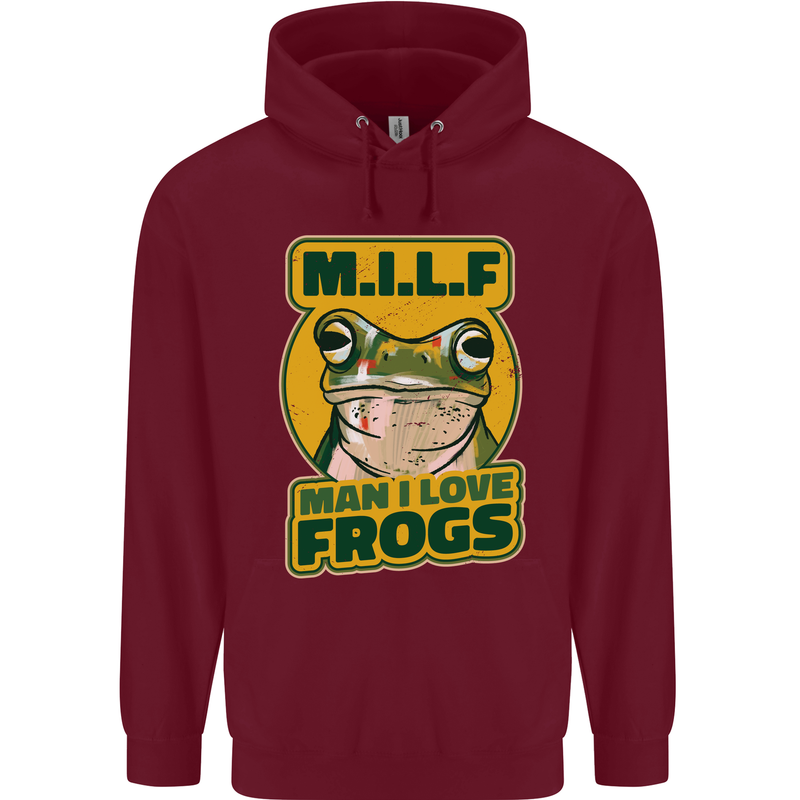 MILF Man I Love Frogs Childrens Kids Hoodie Maroon