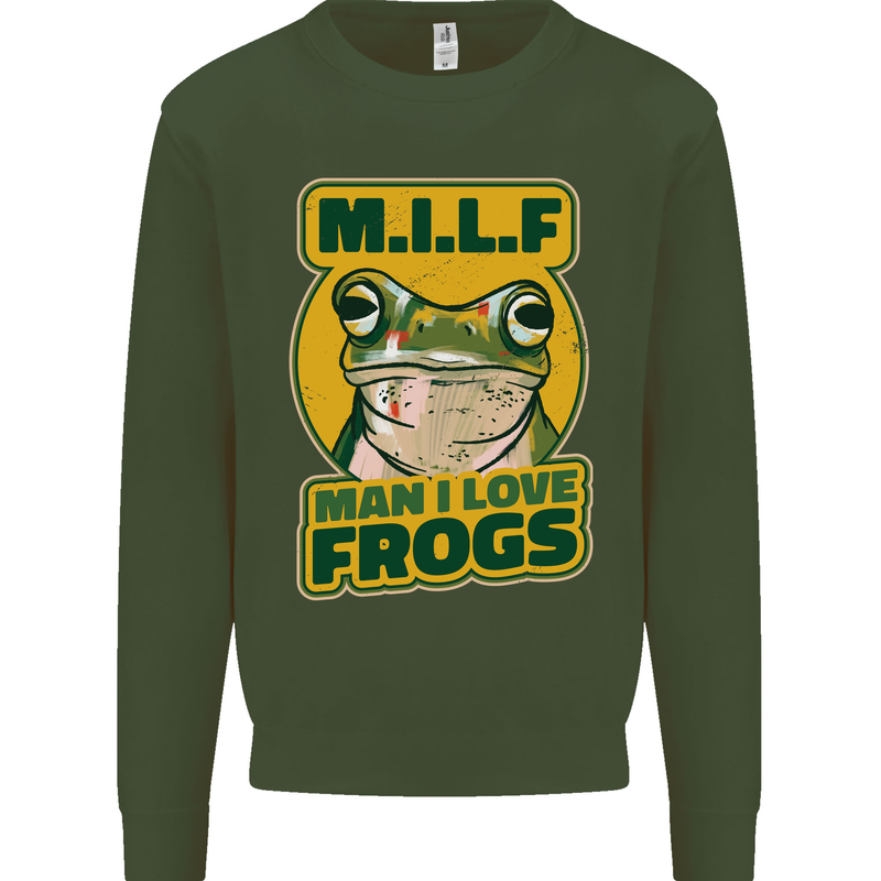 MILF Man I Love Frogs Kids Sweatshirt Jumper Forest Green