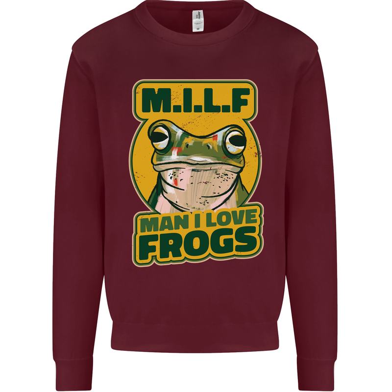 MILF Man I Love Frogs Kids Sweatshirt Jumper Maroon
