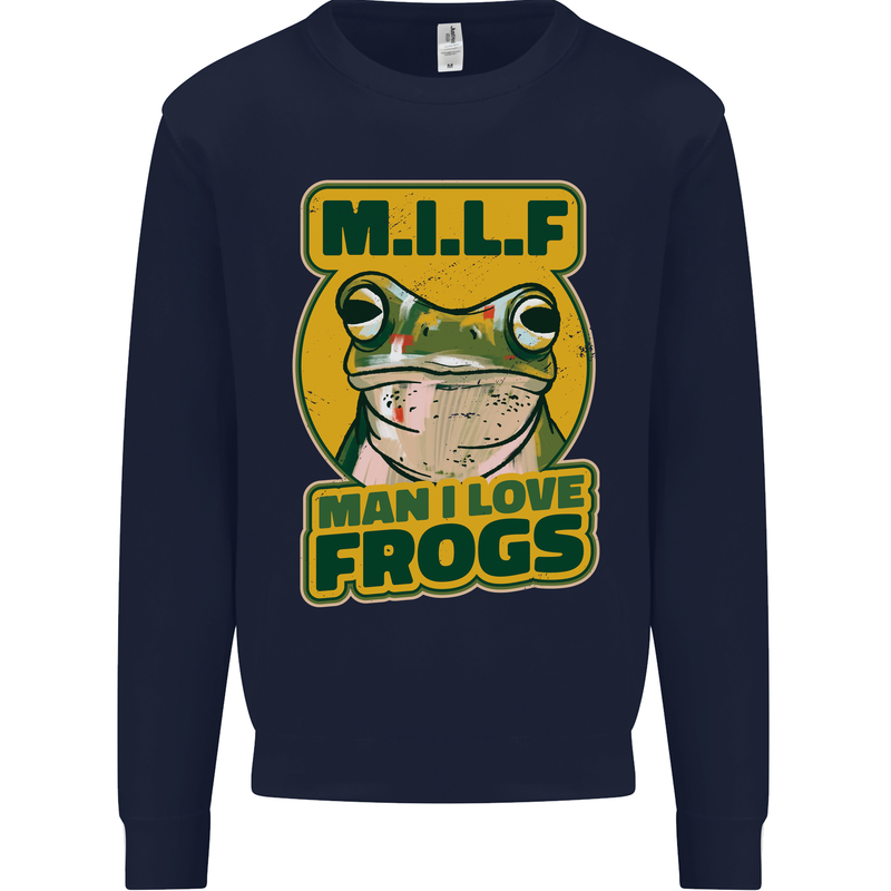 MILF Man I Love Frogs Kids Sweatshirt Jumper Navy Blue