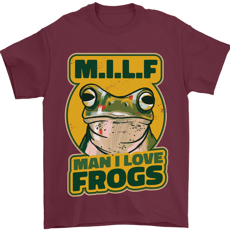 MILF Man I Love Frogs Mens T-Shirt 100% Cotton Maroon