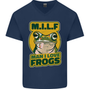 MILF Man I Love Frogs Mens V-Neck Cotton T-Shirt Navy Blue