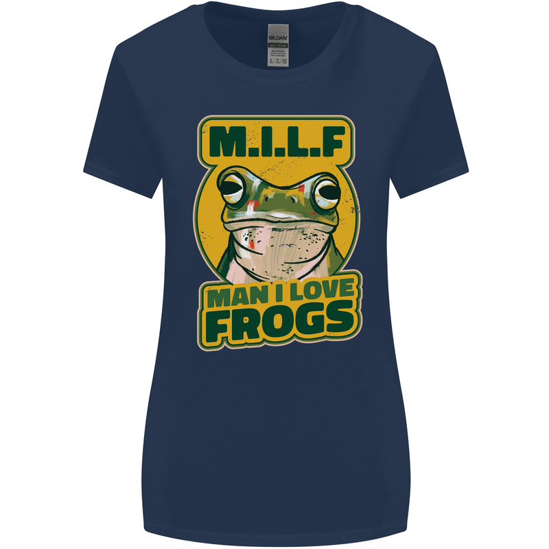 MILF Man I Love Frogs Womens Wider Cut T-Shirt Navy Blue