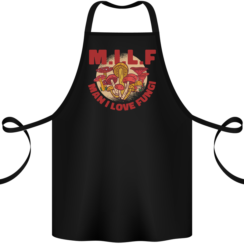 MILF Man I Love Fungi Mycology Foraging Cotton Apron 100% Organic Black