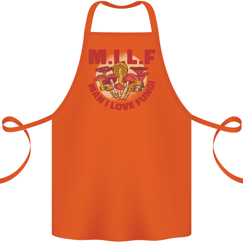 MILF Man I Love Fungi Mycology Foraging Cotton Apron 100% Organic Orange