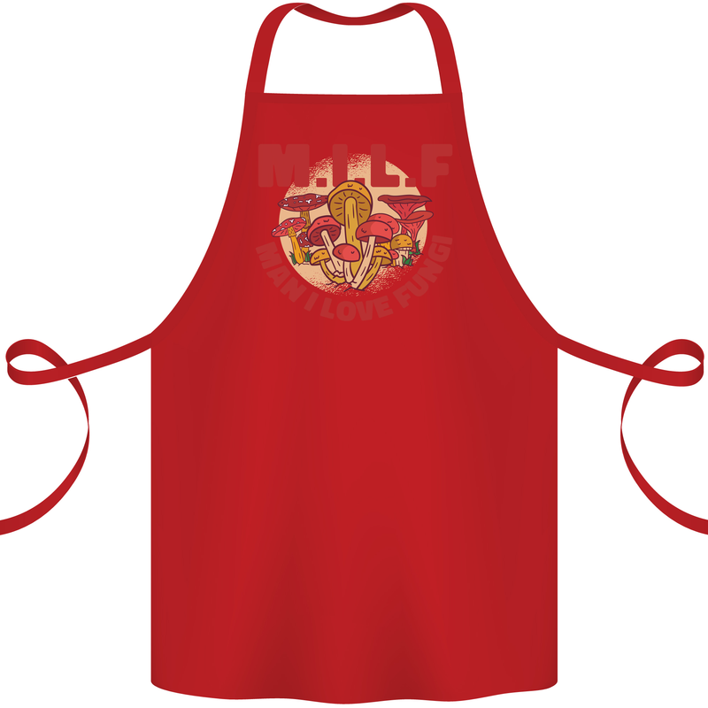 MILF Man I Love Fungi Mycology Foraging Cotton Apron 100% Organic Red