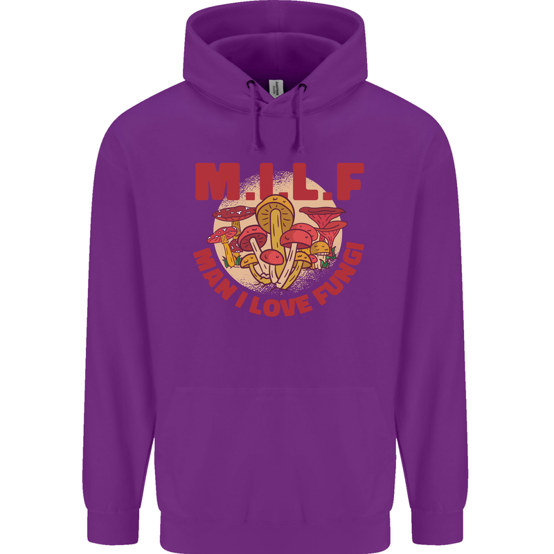 MILF Man I Love Fungi Mycology Foraging Mens 80% Cotton Hoodie Purple