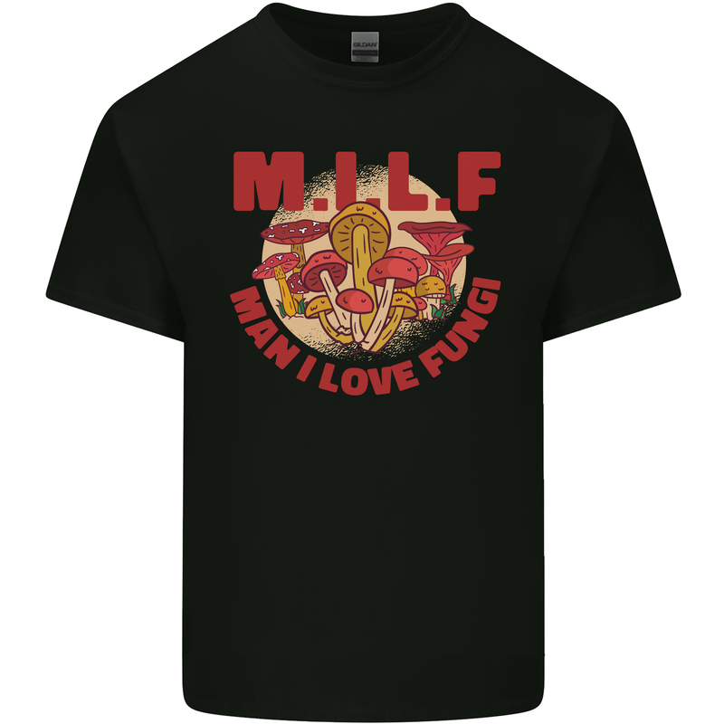 MILF Man I Love Fungi Mycology Foraging Mens Cotton T-Shirt Tee Top Black