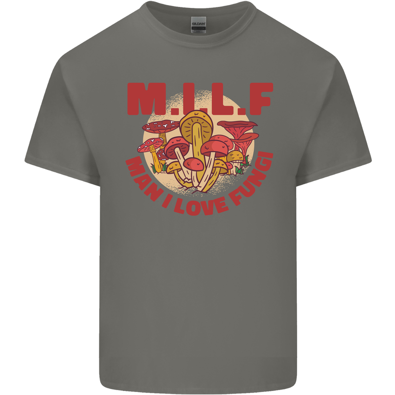MILF Man I Love Fungi Mycology Foraging Mens Cotton T-Shirt Tee Top Charcoal