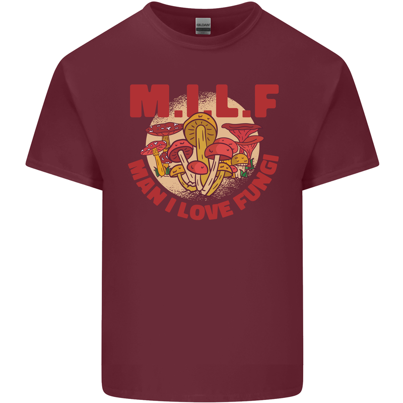 MILF Man I Love Fungi Mycology Foraging Mens Cotton T-Shirt Tee Top Maroon